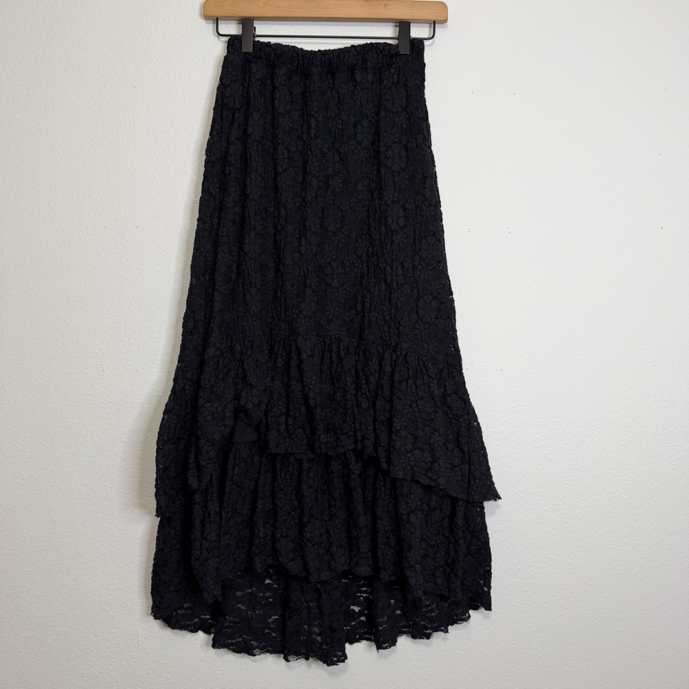 Francesca's - Black Lace High-Low Midi Maxi Skirt Goth Witchy Boho Style Sz Sm